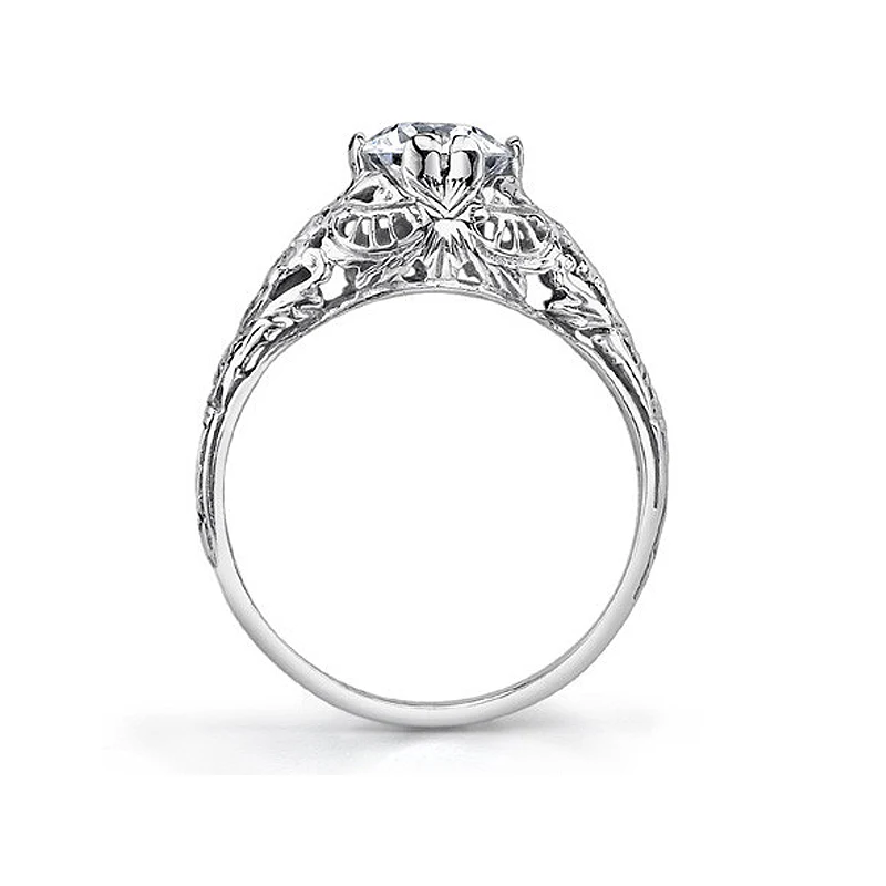 

NASIYA Top Quality Solid 14K 18K White Gold Round Cut Moissanite Antique Reproduction Filigree Engagement Ring for Women