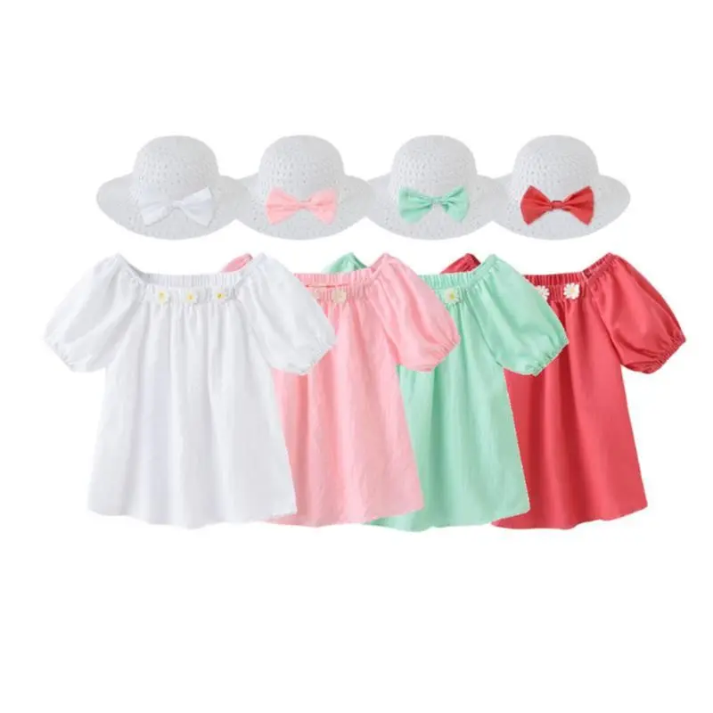 Футболки для девочек в Корейском стиле топы с короткими рукавами Однотонная