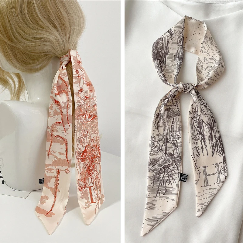 

Retro Letter Hair Ribbons French Elegant Long Headband Bag Strap Accessories Beautiful Girls Bow Knot Band Lady Scarf 2022