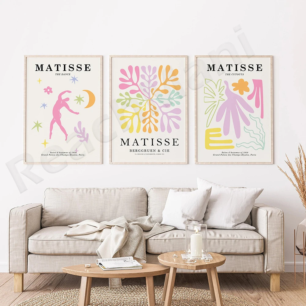 

Henri Matisse Poster Paintings Art Exhibition Art Danish Inspired Modern Art Prints Minimalist Gallery Wall Set Pink Aesthetic