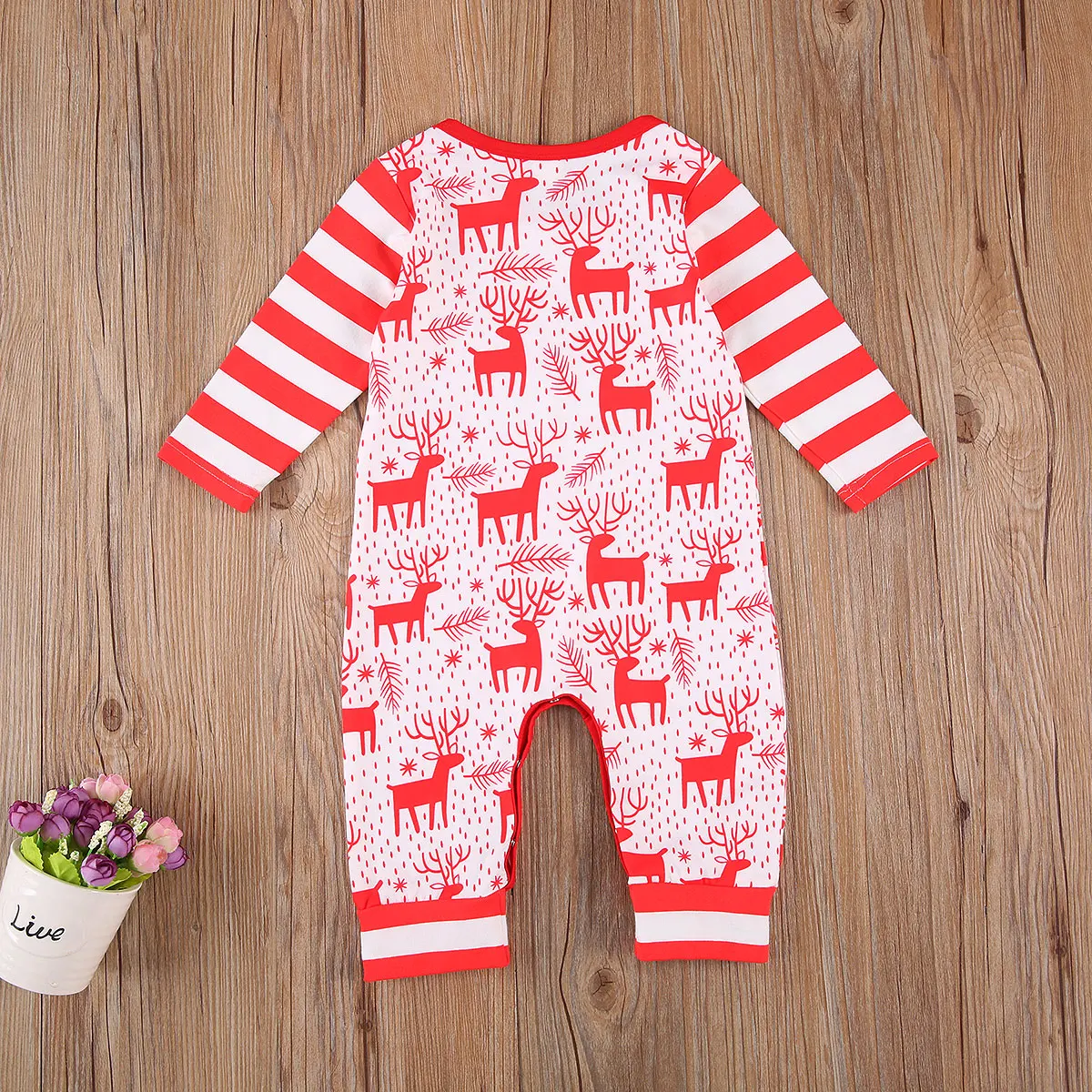 Детский Рождественский комбинезон с принтом оленей длинными рукавами и круглым