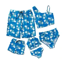 blue two piece women bikini set girl swimsuit father son beach shorts mother and daughter clothes family matching swimwear