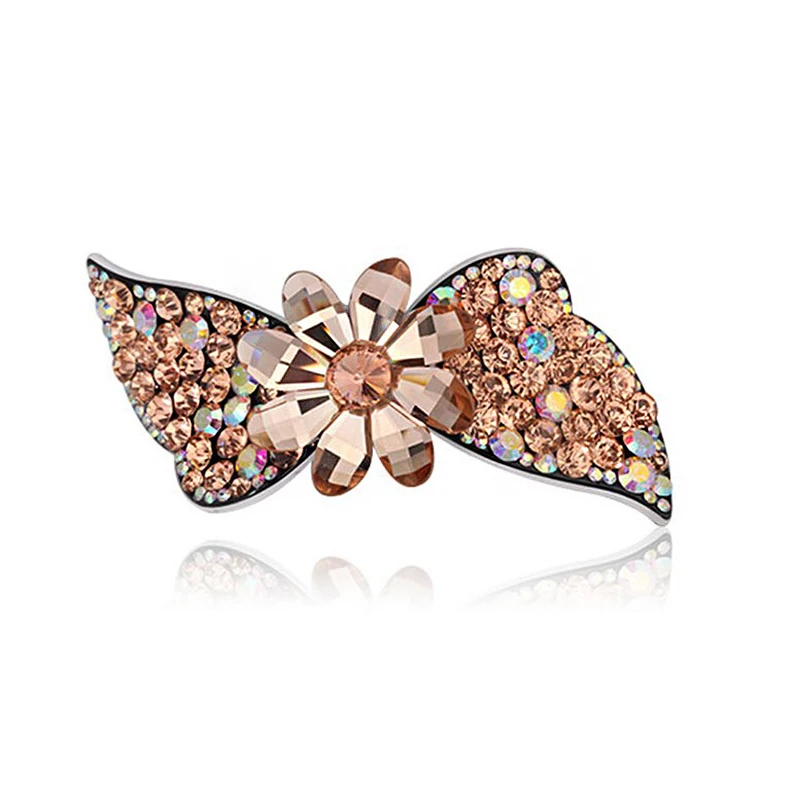 

Top Quality Large Crystal Hair Barrette Fashion Champagne Flower Crystal Hair Clips Women Hair Pins