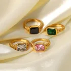 Женское винтажное позолоченное кольцо, изысканное кольцо из нержавеющей стали с квадратным инкрустированным цирконием, богемное Ювелирное Украшение, 2021