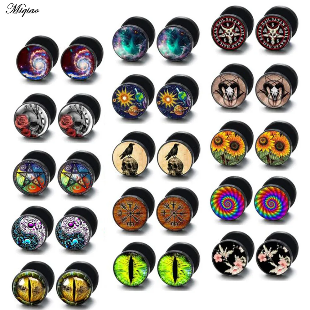 Miqiao 2 шт. Ретро этнический стиль круглый торт штанга череп стильные серьги для мужчин и женщин трендовые серьги Модные ювелирные изделия 16 г