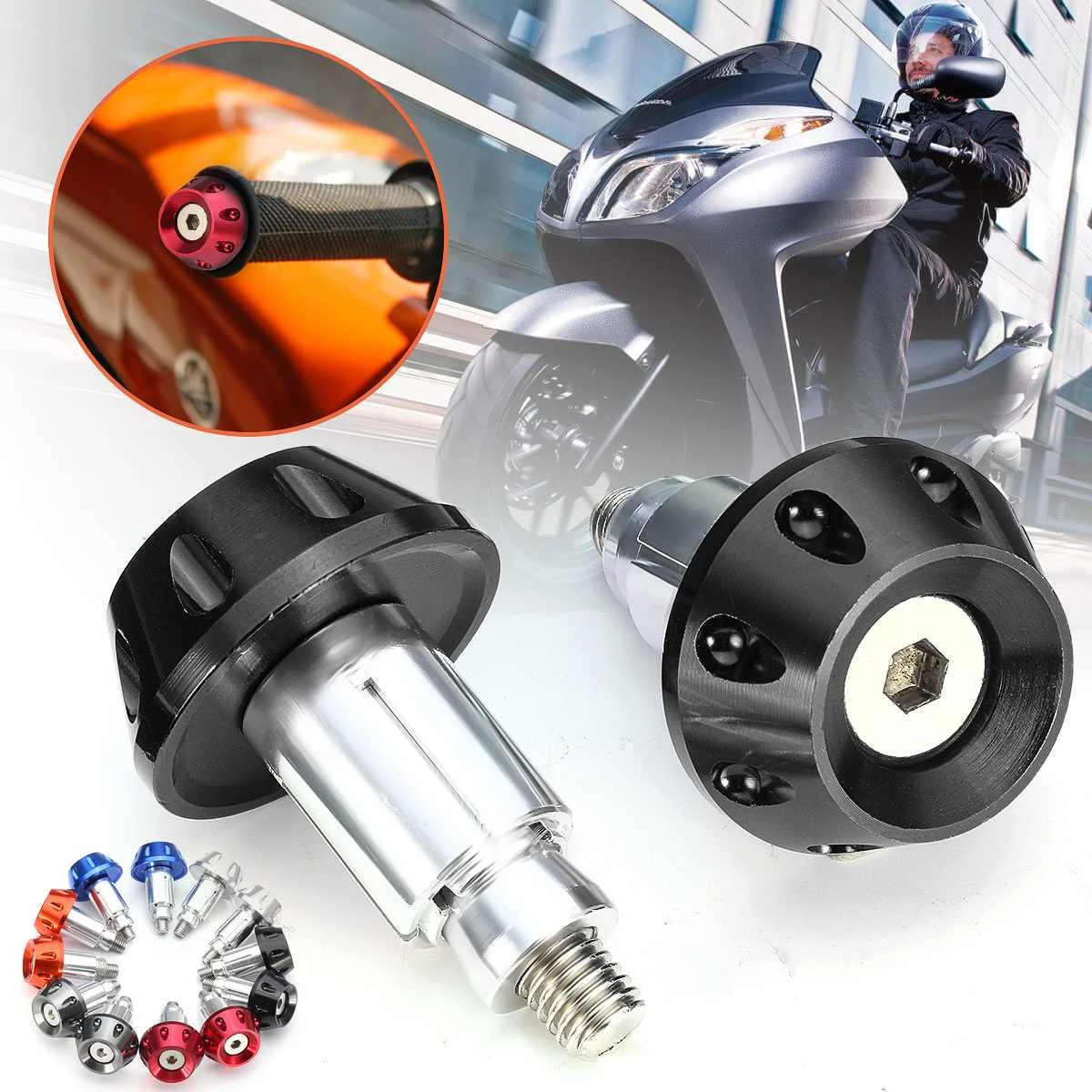 

Pair Motorcycle 7/8"22mm Handle Bar Cap Handlebar End Plugs Sliders Aluminum Universal