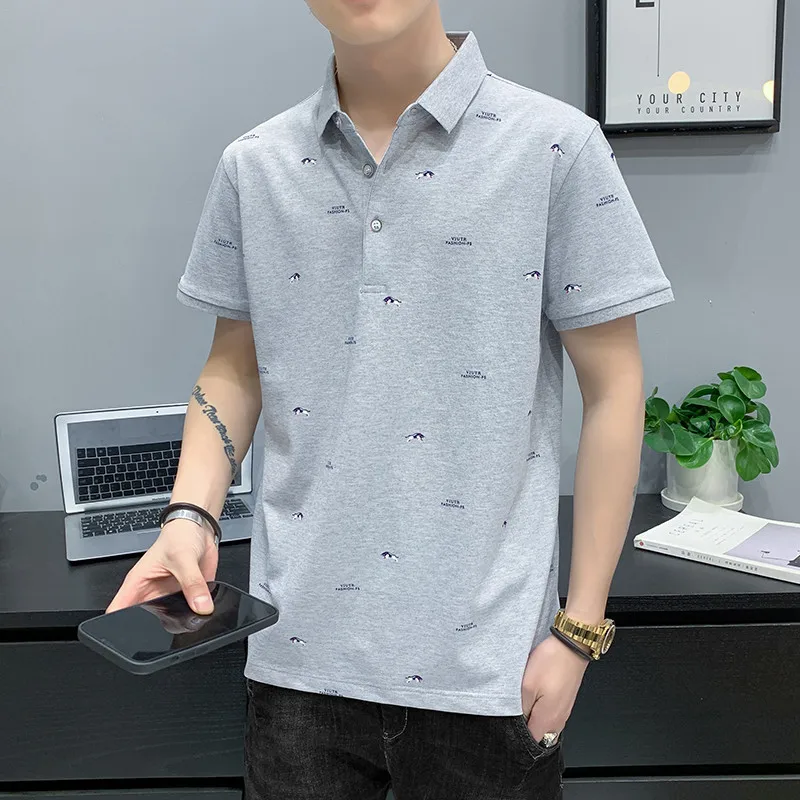 

2021 summer new men's POLO shirt casual fitness sports loose large size solid color short-sleeved white T-shirt