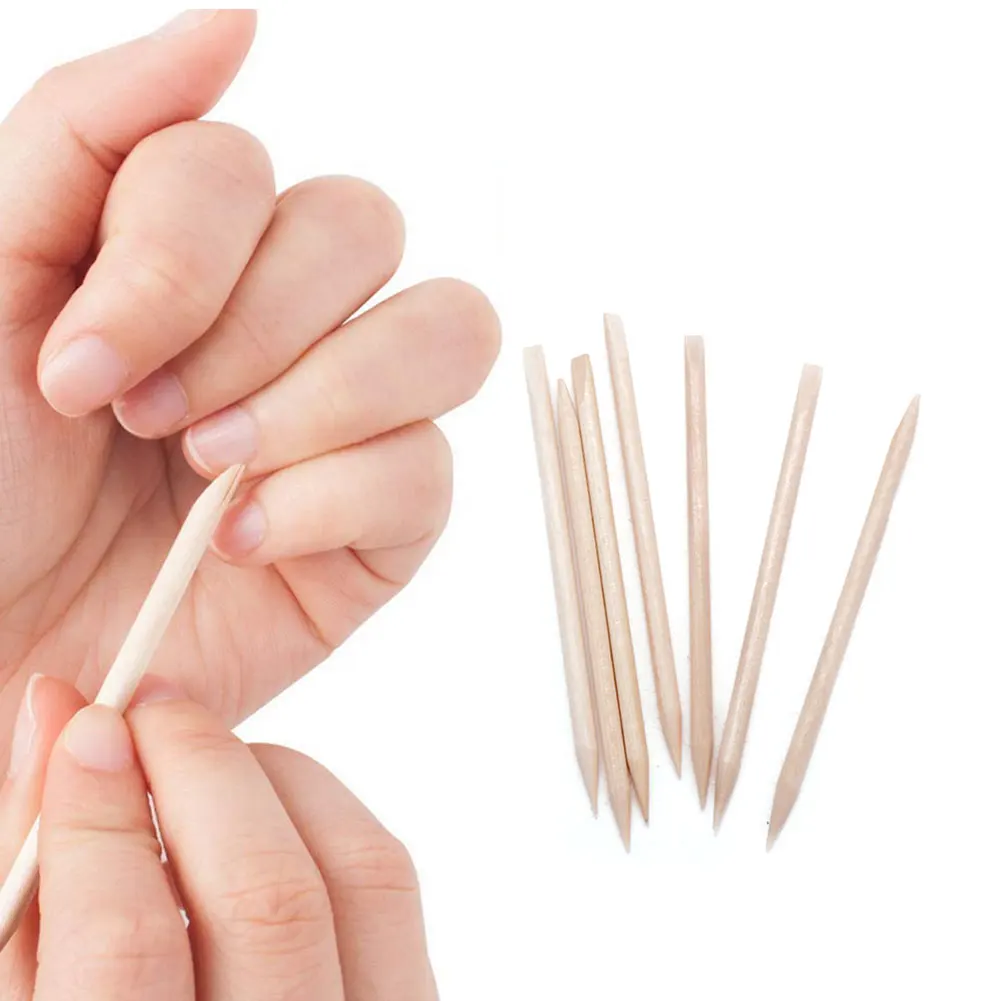 

100PCS Wooden Cuticle Pusher Remover Nail Art Design Orange Wood Sticks Rhinestones Dotting Removal Manicure Pedicure Care Tools