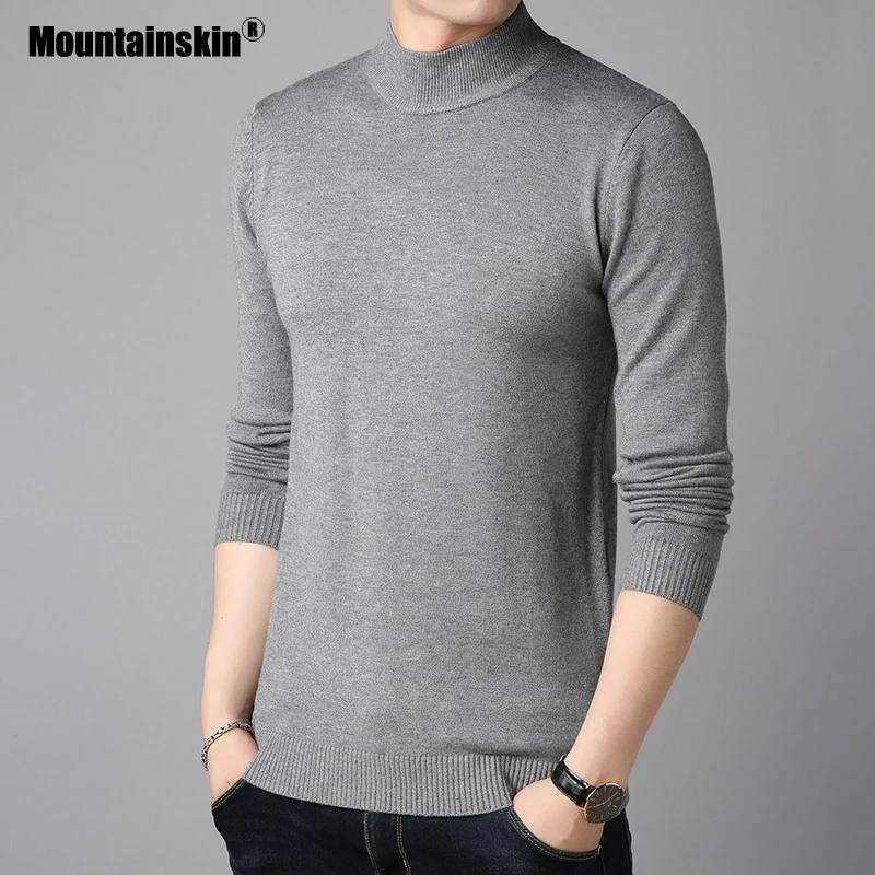 Мужской повседневный вязаный свитер Mountainskin однотонный шерстяной с полувысоким