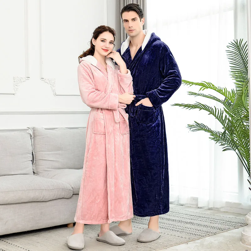 Новинка мужской зимний удлиненный плотный фланелевый теплый банный халат с