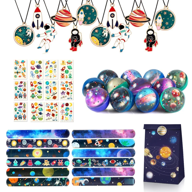 Pulseras de juguetes espaciales, pegatinas de tatuajes, bolas hinchables, regalos de fiesta de cumpleaños, bolsa de regalo colgante
