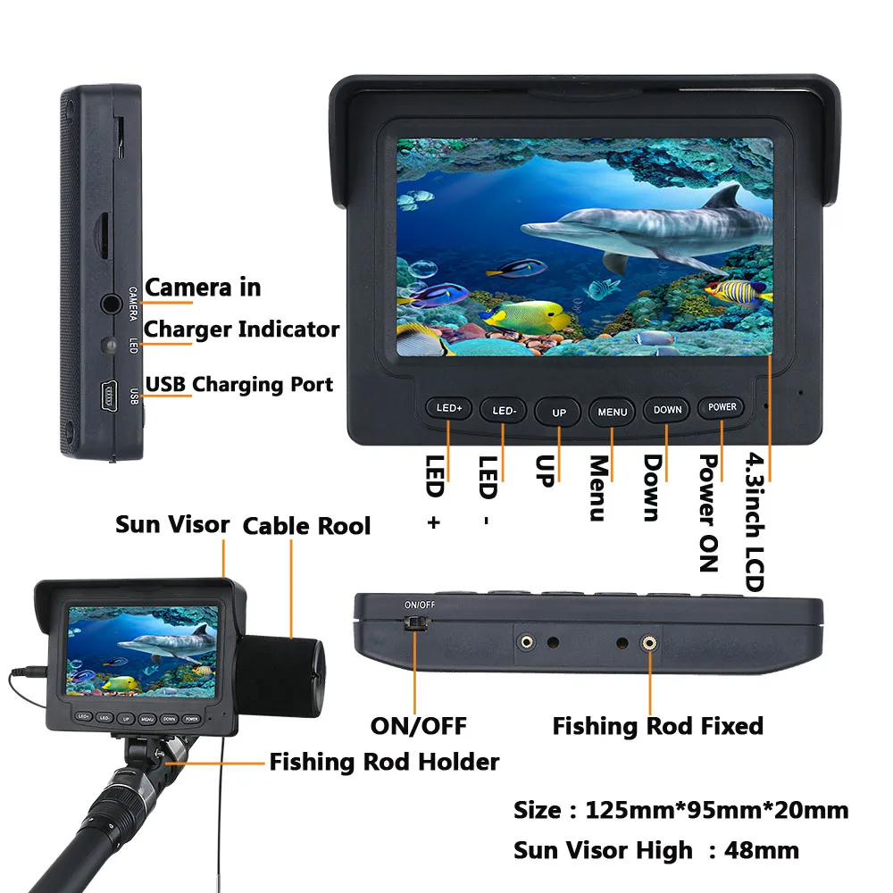 安い Gamwater 15メートル1000TVL魚ファインダー水中氷釣りカメラ4.3