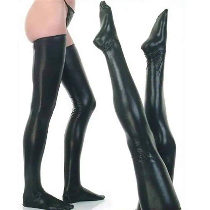 

Sexy Women Spandex PU Leather Stockings Shiny Thigh High Tights Socks ENDQ