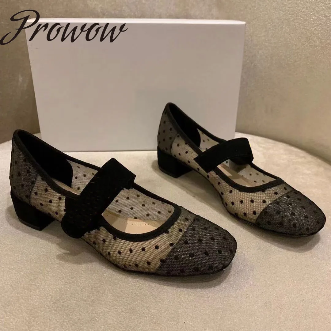 

Prowow New Spring Summer Black Dot Mary Jane Pumps Low Heel Luxury Shoes Women Zapatos Mujer