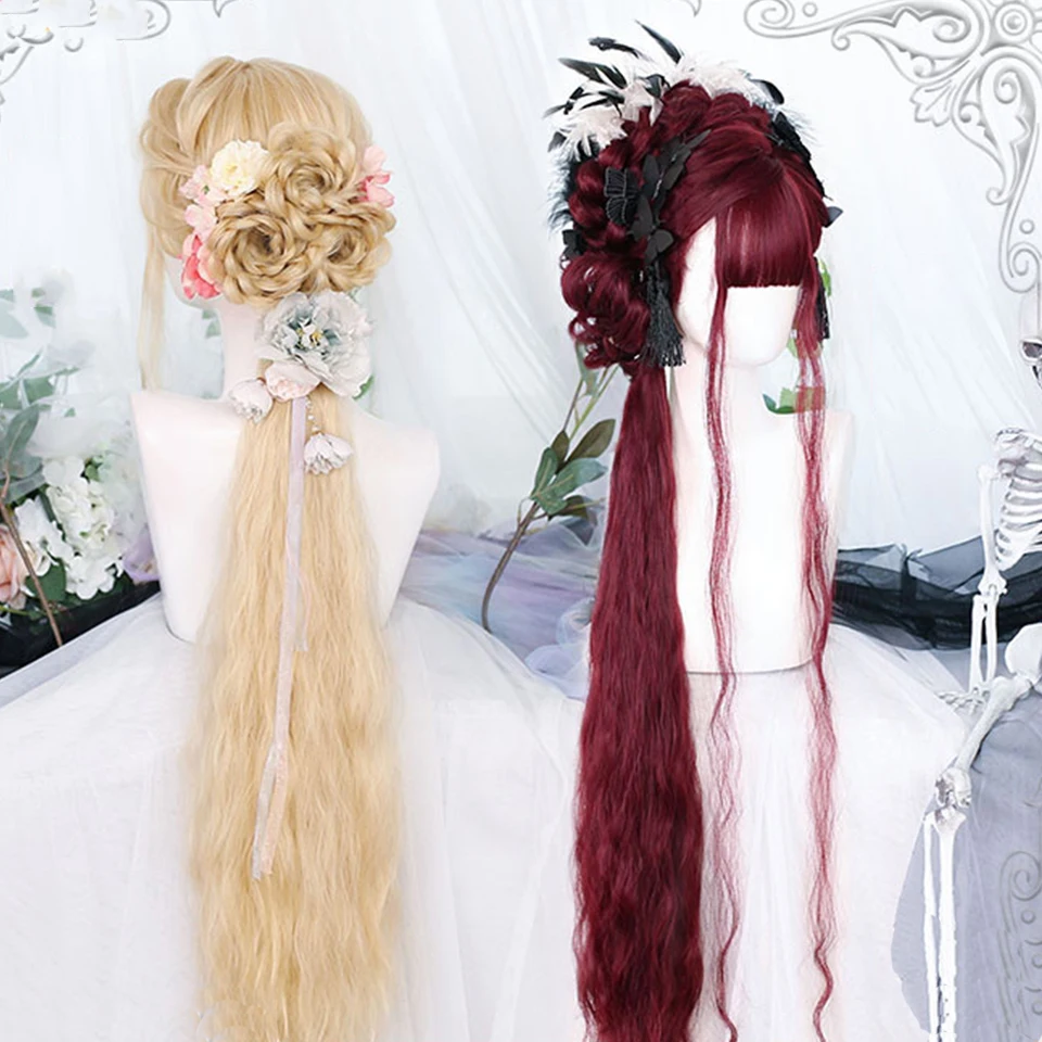 

Perruques synthétiques de vague de corps de Cosplay de perruques noires longues de cheveux avec la frange pour les femmes blanch