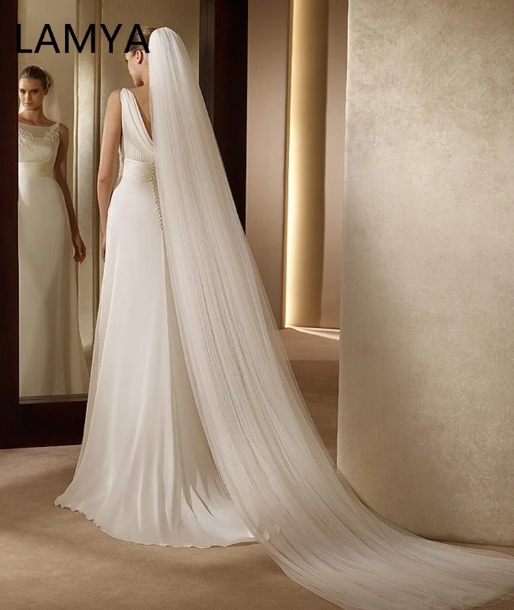 

LAMYA Elegant Wedding Accessories Wedding Veil White Ivory Simple Bridal Veil with Comb Wedding Veil Hot Sale 3 Meters 2 Layer