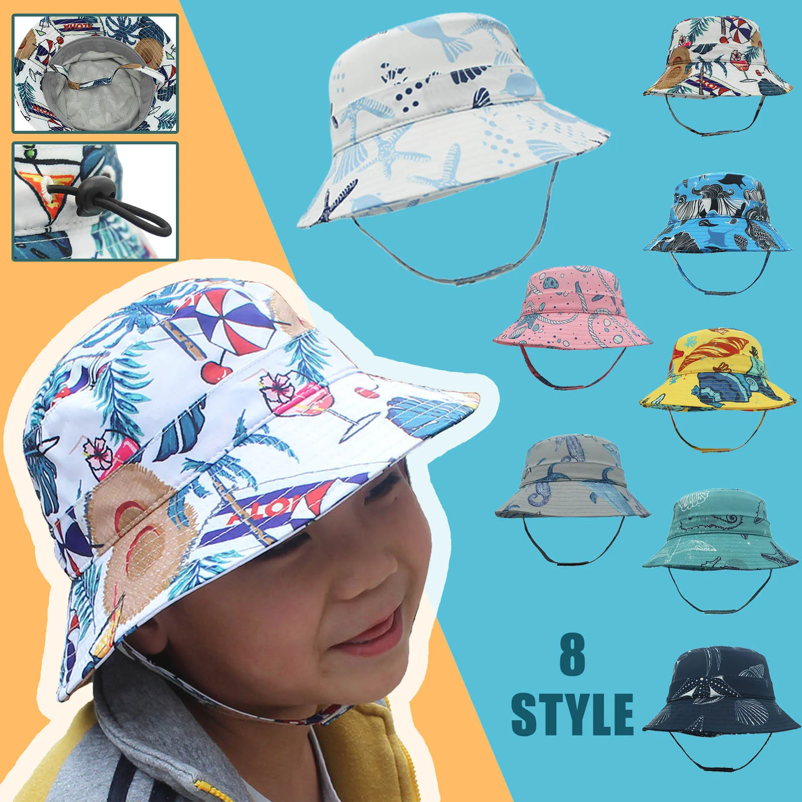 

Summer Bucket Hat Print Outdoor Unisex Kids Sun Cap Children Outdoor Beach Cap Children's Bucket Hats Cartoon Sun Hat