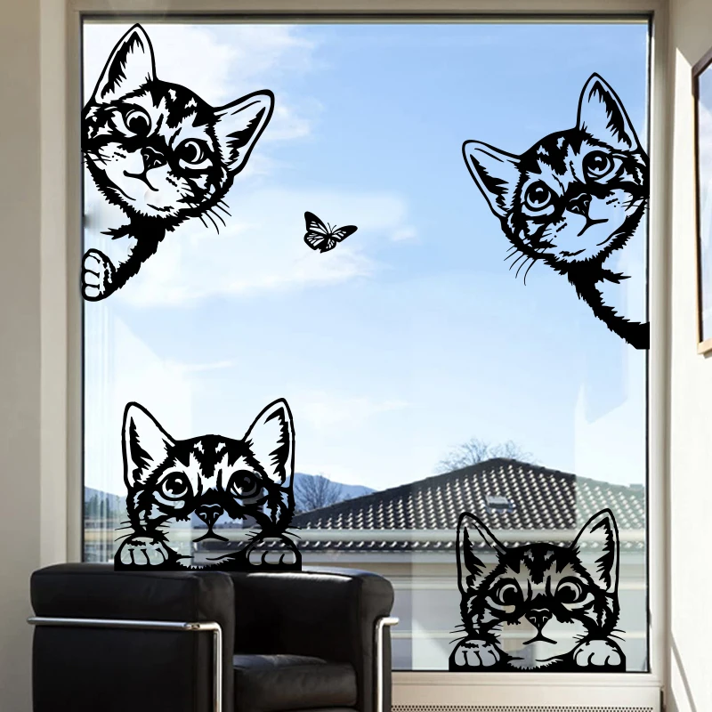 4Pcs Cut Cats Butterfly 4x4 Off Road Wall Sticker Camping Rv Motorhome Cat Pet Animal Glass Wall Decal Kids Room Vinyl Decor