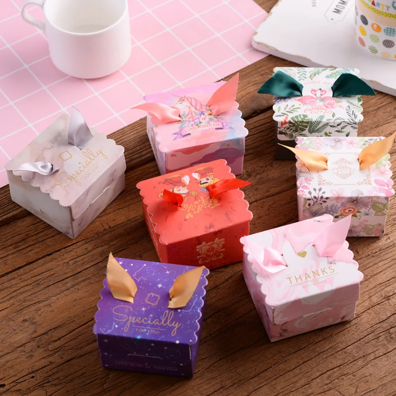 10 шт./компл. полое сердце коробка конфет на свадьбу Единорог Кролик Торт Печенье