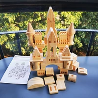 75pcsbox children original wooden castle building blockskids log wooden construction house block diy painting toy