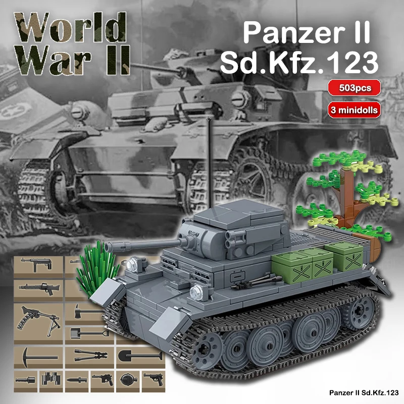 503 шт. WW2 Panzer II светильник строительные блоки для танков набор военных кирпичей