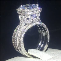 vintage 3 in 1 diamond cz ring sets 925 sterling silver jewelry promise engagement wedding band rings for women men party bijou