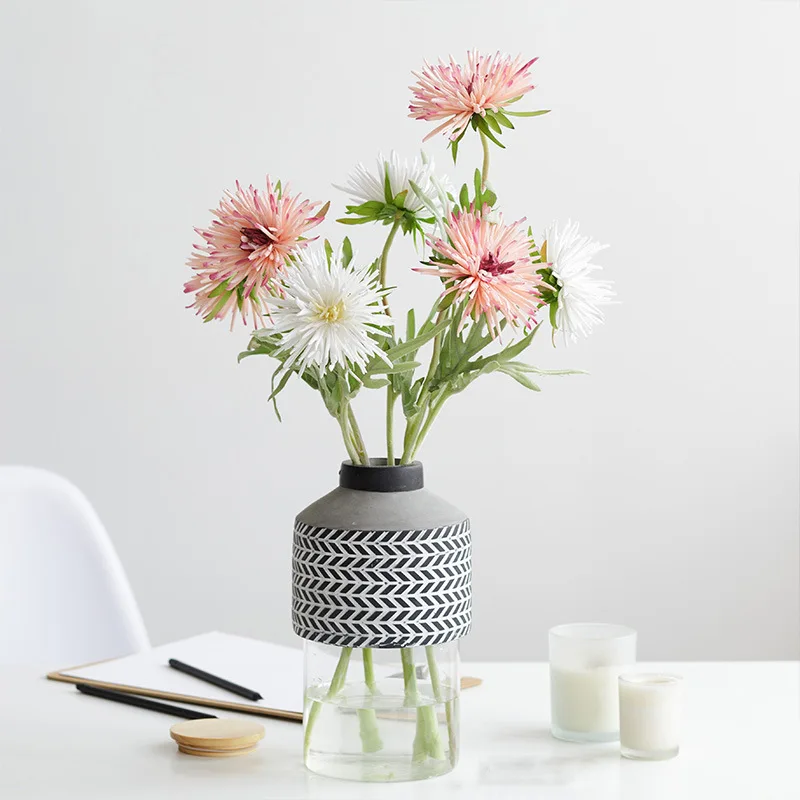 

New 3 Head Artificial Flowers Crayon Chrysanthemum Fake Plants Feel Moisturizing High Wedding Decoration Living Room Decor