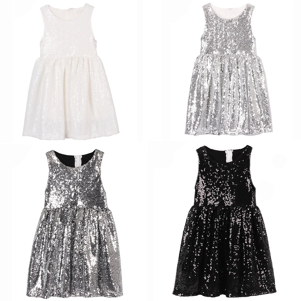 Kids Sequin Dresses for Girls Sleeveless Gold Prom Toddler Baby Glitter Dress Birthday Party Wedding Pageant Christmas | Детская одежда