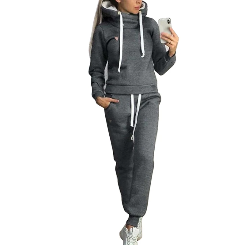 style2-black Осенние женские спортивные костюмы, 2 шт., спортивные костюмы плюс бархатные толстовки, свитшоты, штаны, набор для бега, Флисовая теплая плотная спортивная одежда - Цвет: style2-black