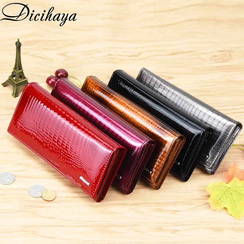 dicihaya new genuine leather womens wallets fallow long ladies double zipper clutch bag design red coin purse crocodile purses free global shipping
