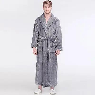 

Women Men Thermal Flannel Extra Long Bath Robe Winter Sexy Grid Fur Bathrobe Warm Kimono Dressing Gown Bridesmaid Robes