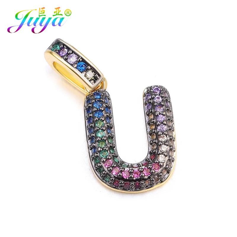 Gold U Juya DIY шнур кожаный вывод многоцветный Циркон с радужным блеском золото 26 буквы алфавита кулоны с надписями поставки - Окраска металла: Gold U