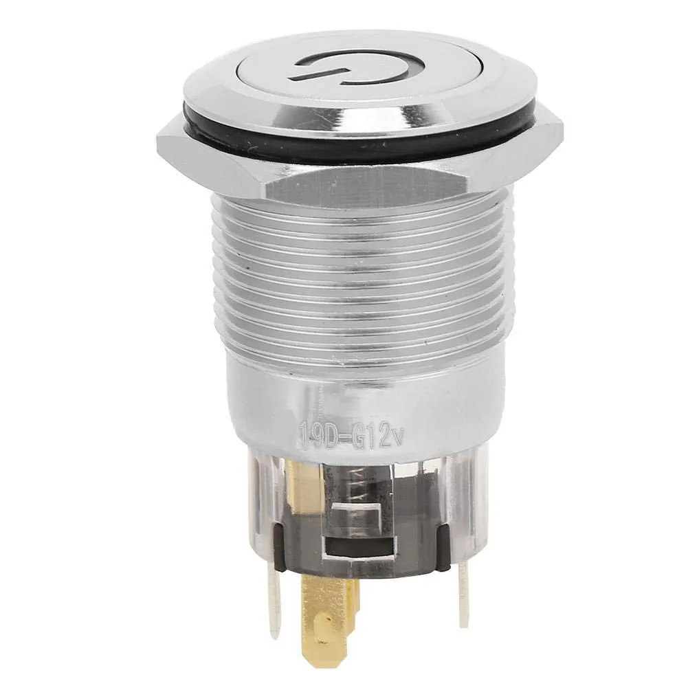 

ON-OFF Push Button Switch Symbol Waterproof 12V 19mm 3/4 Inch 5PIN AC/DC