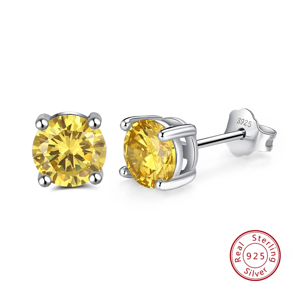 Yellow CZ ORSA JEWELS, 12 цветов, серьги-гвоздики с камнем по месяцу рождения для женщин, 925 пробы, серебряные серьги с зубцами, Установка AAA кубического циркония, ювелирное изделие SE84 - Цвет камня: Yellow CZ