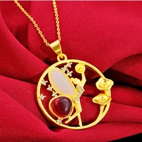 hi japan and south korea round flower 24k gold pendant necklace for party jewelry with chain choker birthday gift girl sweater