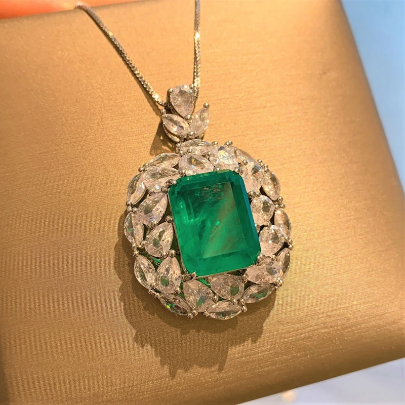 

Classic 100% 925 Sterling Silver 12*16 MM Emerald Ruby Gemstone Anniversary Party Lady Pendant Necklace Fine Jewelry Wholesale