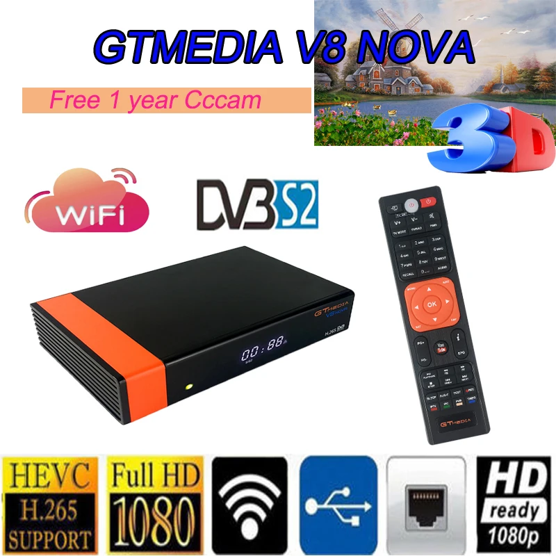 Спутниковый декодер smart GTMEDIA V8 NOVA DVB-S2 H.265 1080P 1 год бесплатно Испания Европа cccam спутниковый ресивер freesat v8 nove