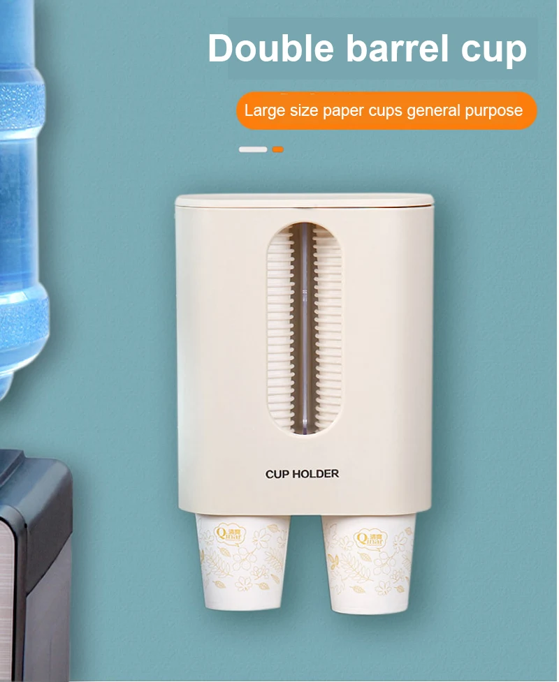 

Double-Cylinder Cup Taker With Lid Wall-Mounted Disposable Cup Holder Dust-proof Automatic Cup Taker Water Dispenser Accessories
