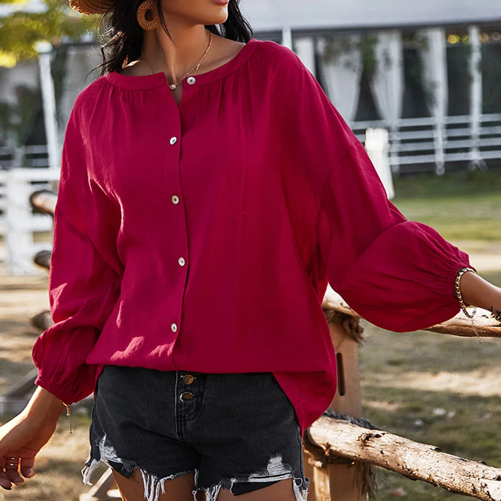 

Blouse European And American Fashion Women's Spring And Summer New Tops 2021 New Style Long Micro-Elastic Single-Breasted