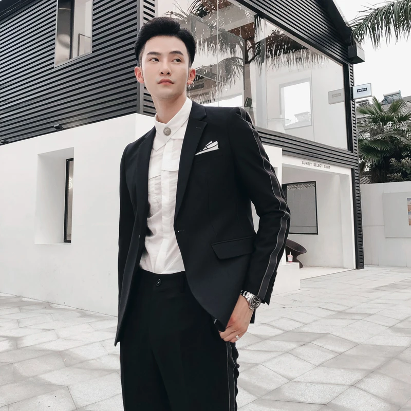 Облегающие костюмы нарядное платье Мужские Сценические два предмета свадебный