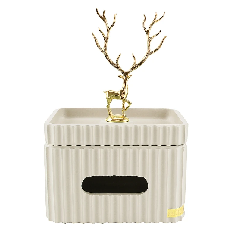 

Golden Deer Rectangular Tissue Box Resin Striped Storage Tissue Canister Living Room Desktop Home Decor