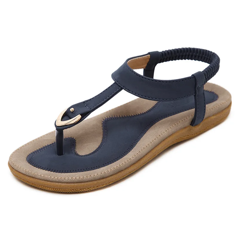 

Comfort Shoes for Women Large Size Female Sandal Big Girls Beige 2021 Flat Fashion PU Metal Decoration Solid Casual Scandals TP