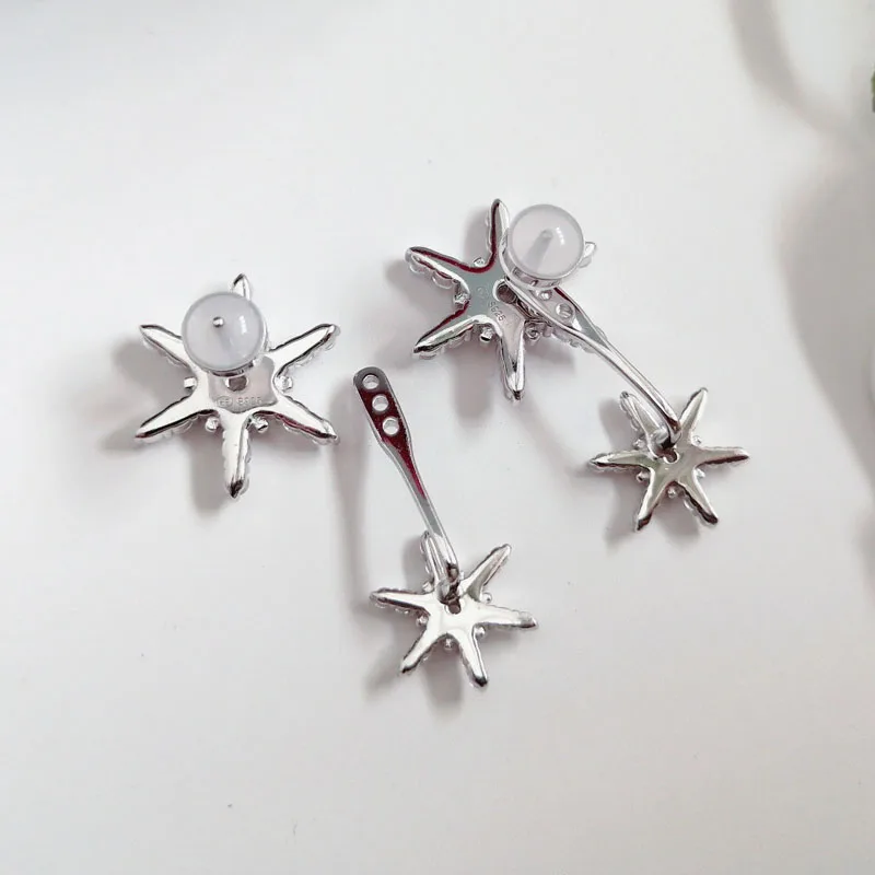 Женские серьги-снежинки из серебра 925 пробы с фианитом | Украшения и аксессуары