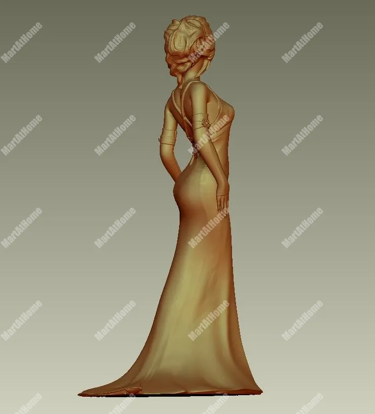 3D модель STL файл круглая резьба Рисунок красивая женщина в платье для ЧПУ