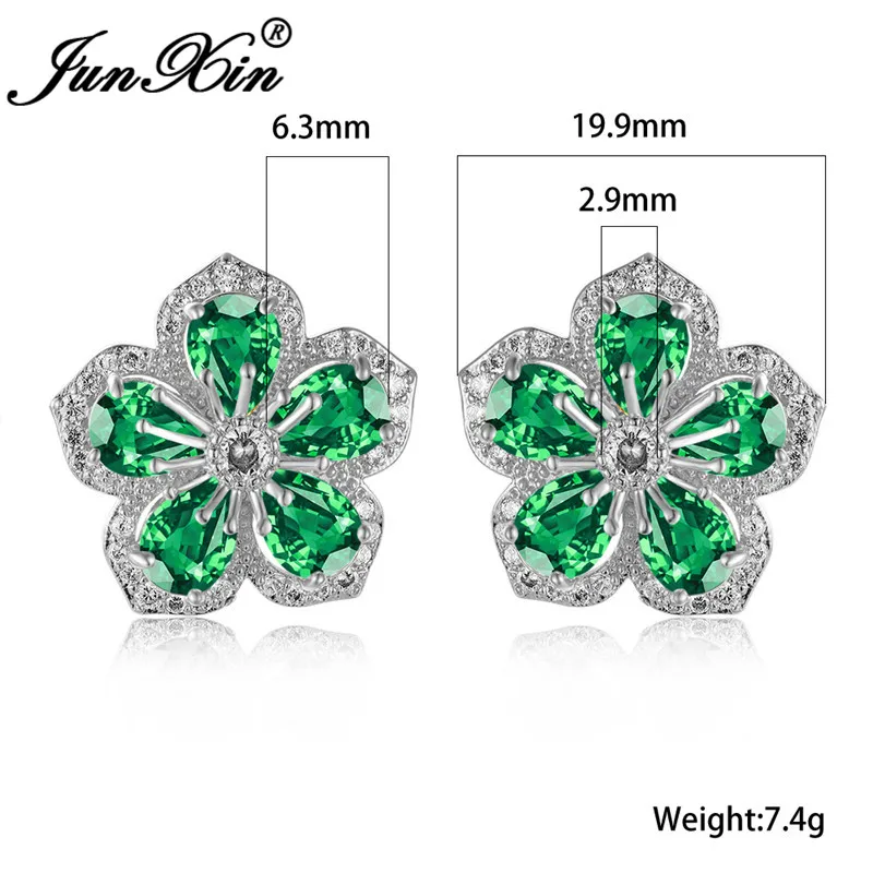 Вишневые большие серьги гвоздики с кристаллами для женщин белые золотые Зеленые