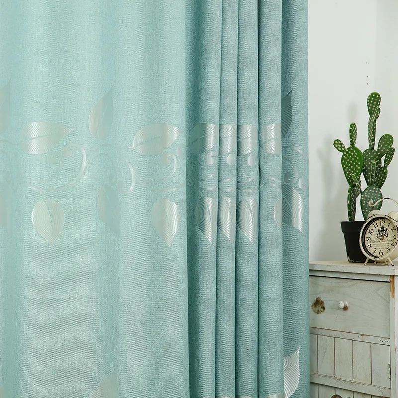 Curtains for Living Dining Room Bedroom Modern Simple Brief Silver Curtain Pure Color Knit Blackout Window Decoration Curtains - Color: Blue curtain