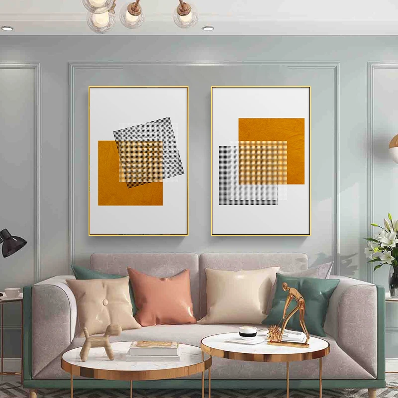 

Abstract Geometric Orange Square Wall Art Canvas Painting Picture Posters and Prints Living Room Bedroom Modern Home Decoration