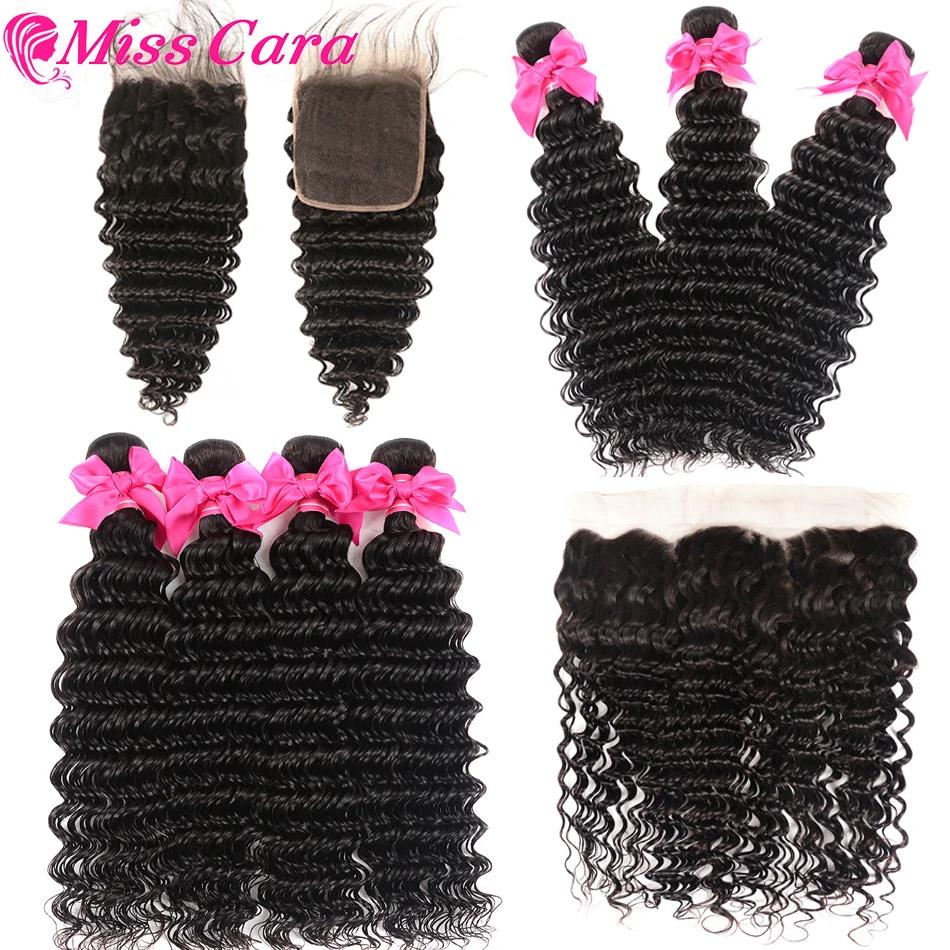 

Miss Cara Hair Indian Deep Wave Bundles With Closure For Black Women High Quality 100% Virgin Human Hair Frontal With Bundles