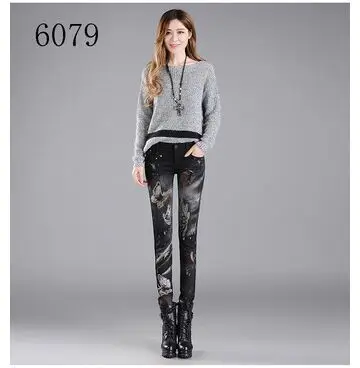 High Street, женские уличные джинсы, женская мода, крутая красота, рисунок головы, принт, средняя талия, женские джинсы, джинсовые штаны-карандаш для девушек - Цвет: 6079