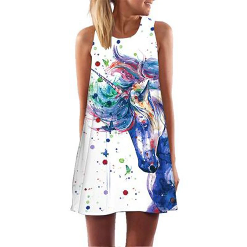 

traf za Summer dress Digital Printed Round Neck Sleeveless Sleeveless Swing Loose Mid-length Dress Female fsda dresses bt zaraes